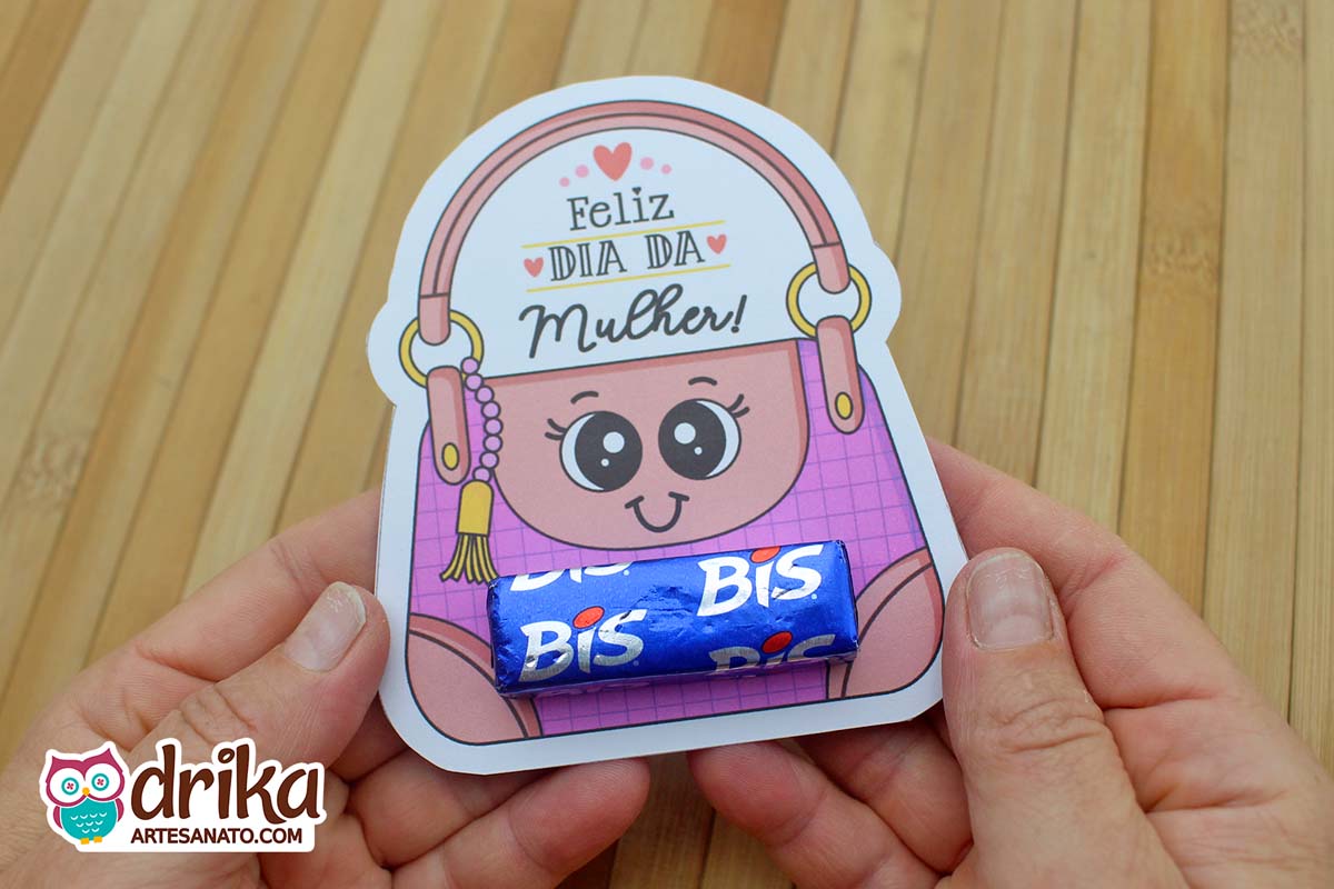 Lembrancinha de Dia da Mulher Cartão Bolsinha Porta Bis