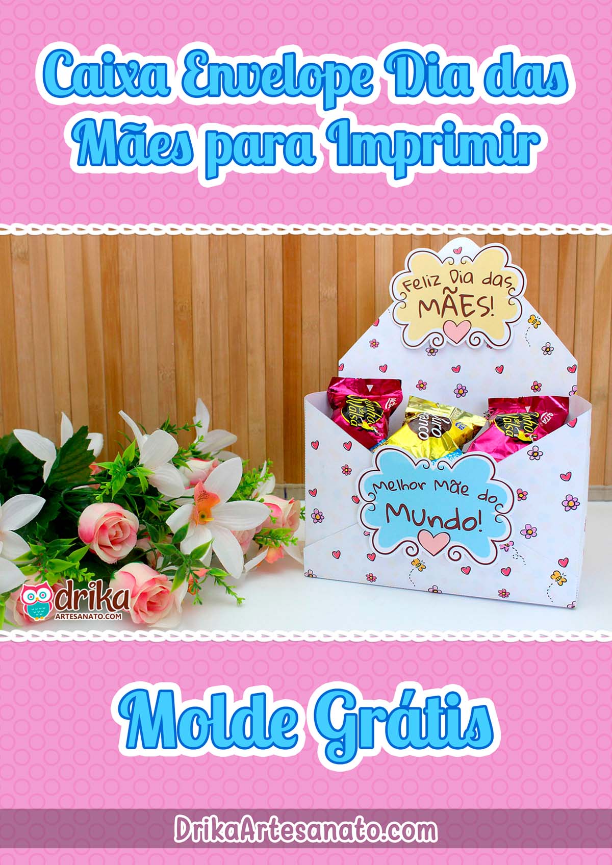 Molde de Caixa Envelope Dia das Mães para Imprimir Grátis