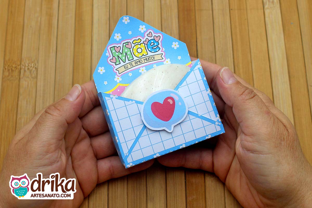 Caixa Azul estilo Envelope tamanho Mini com sabonete