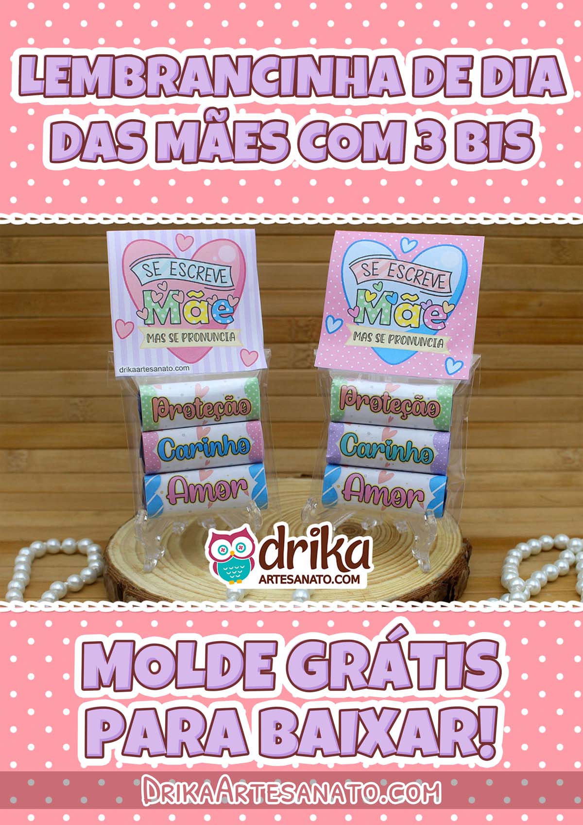 Lembrancinha de Dia das Mães com 3 Chocolates Bis