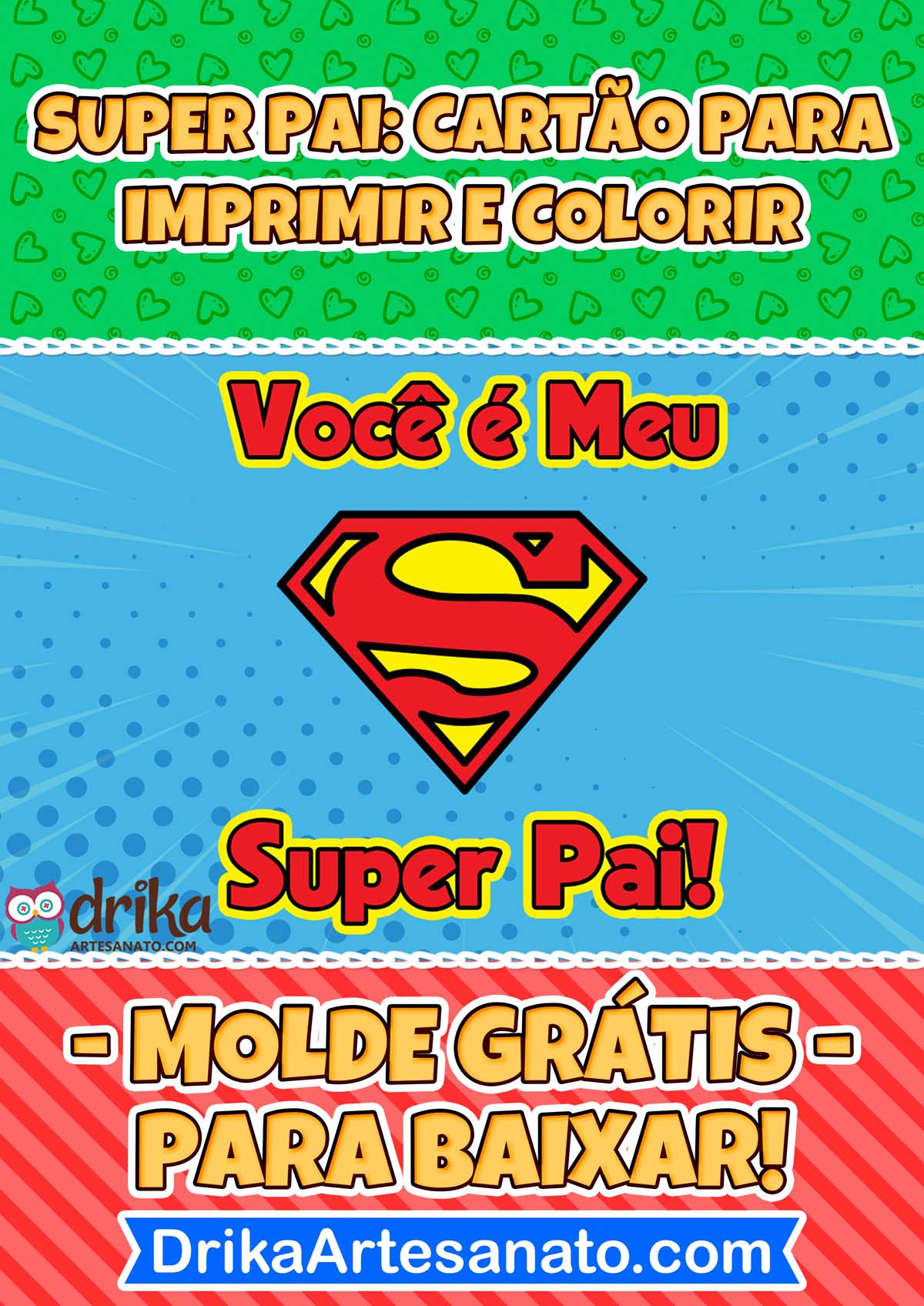 Cartão com símbolo de Super Pai de Dia dos Pais para Imprimir em PDF
