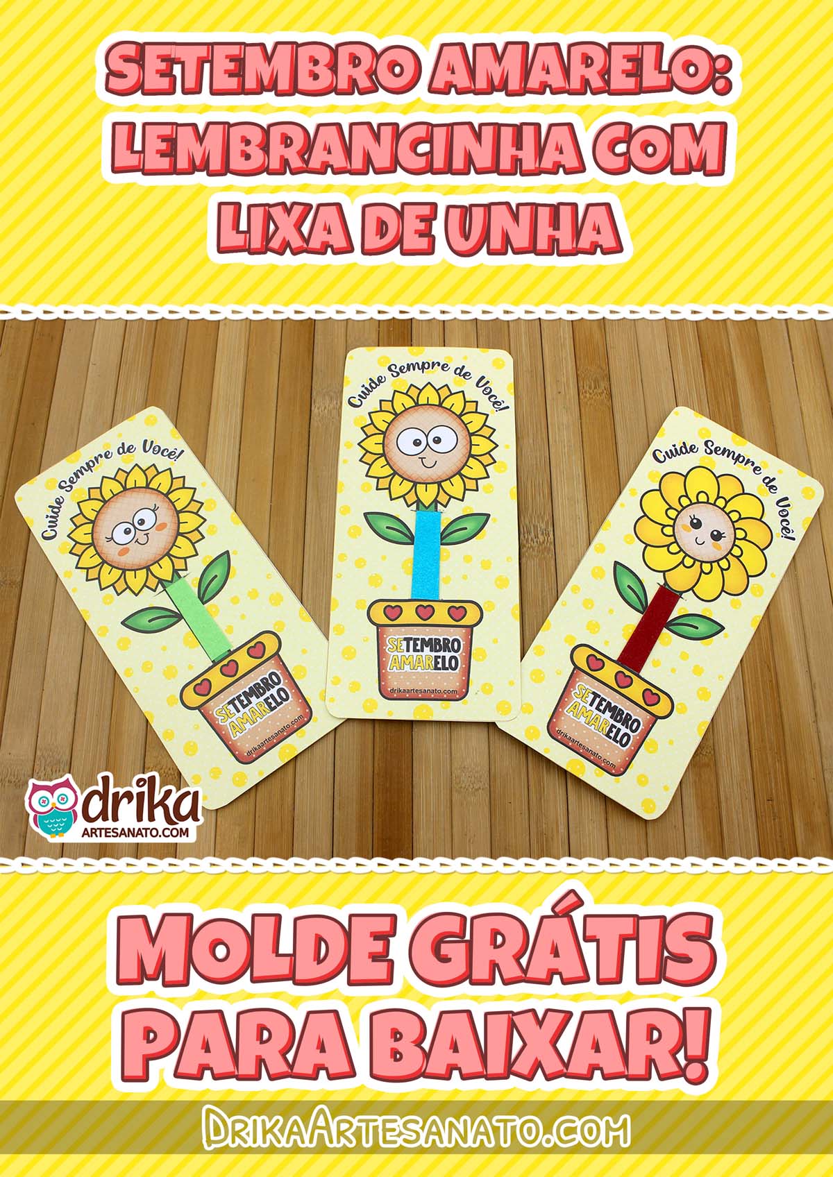 Setembro Amarelo: Lembrancinha com Lixa de Unha para Imprimir