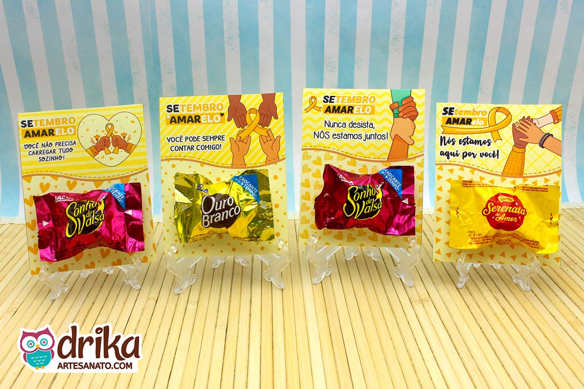 Cartão Porta-bombom do Setembro Amarelo: 8 modelos