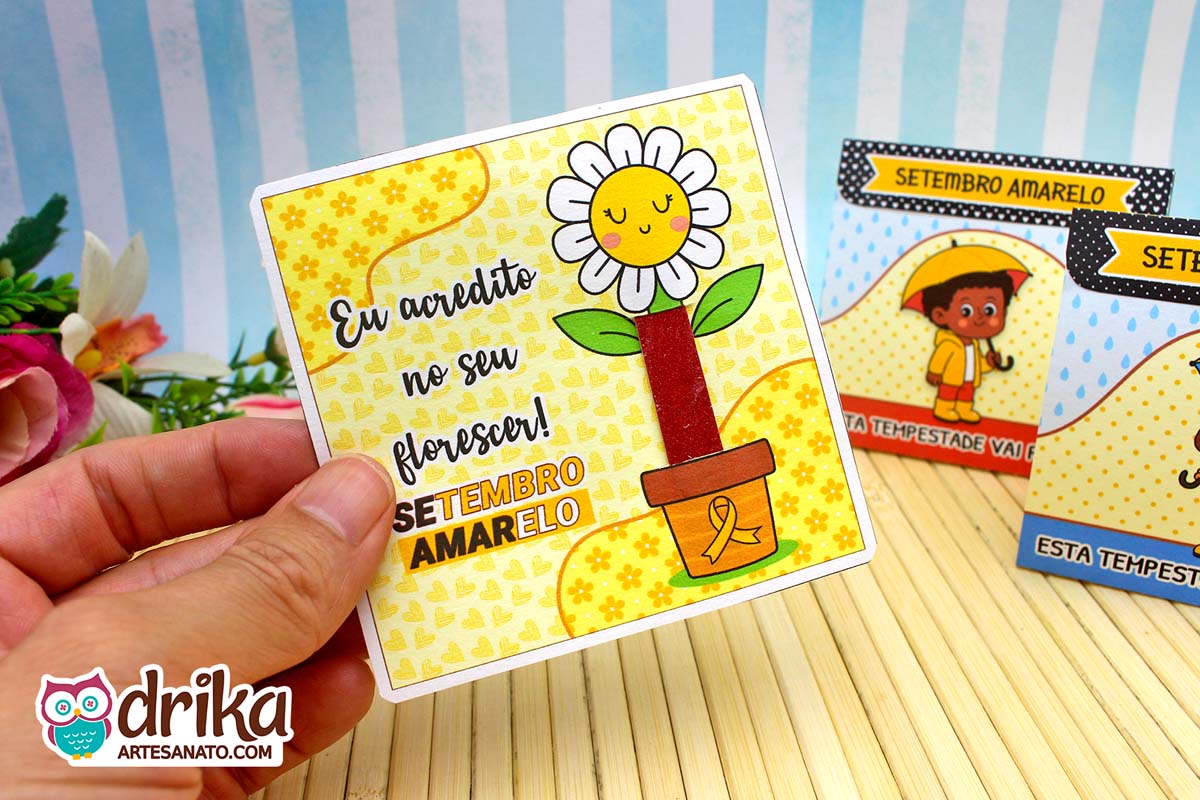 Cartão Porta-lixa de Flor do Setembro Amarelo: 8 modelos