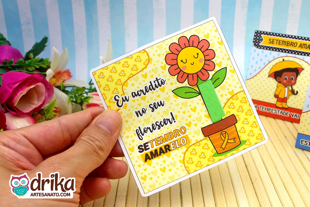 Cartão Porta-lixa de Flor do Setembro Amarelo: 8 modelos