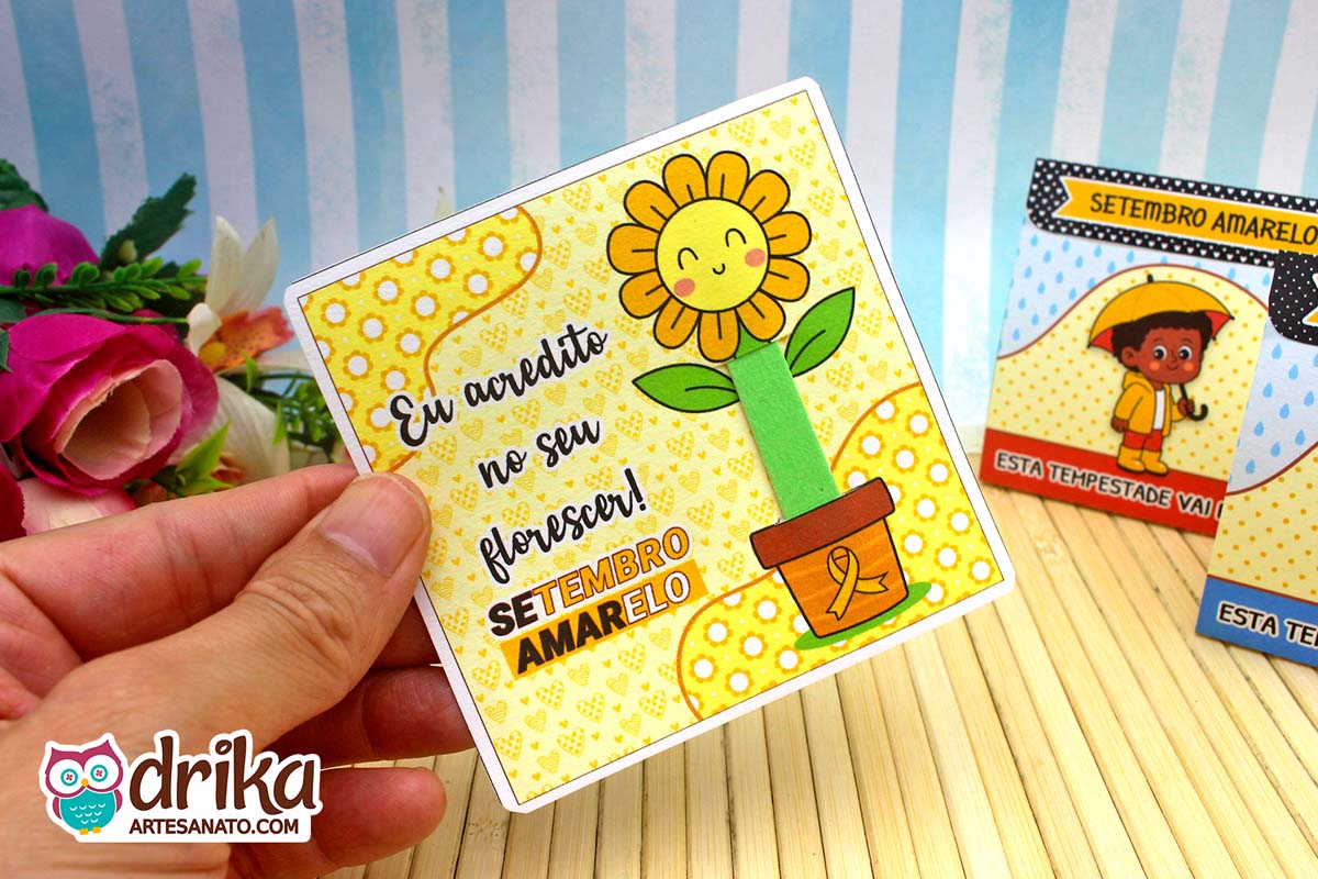 Cartão Porta-lixa de Flor do Setembro Amarelo: 8 modelos