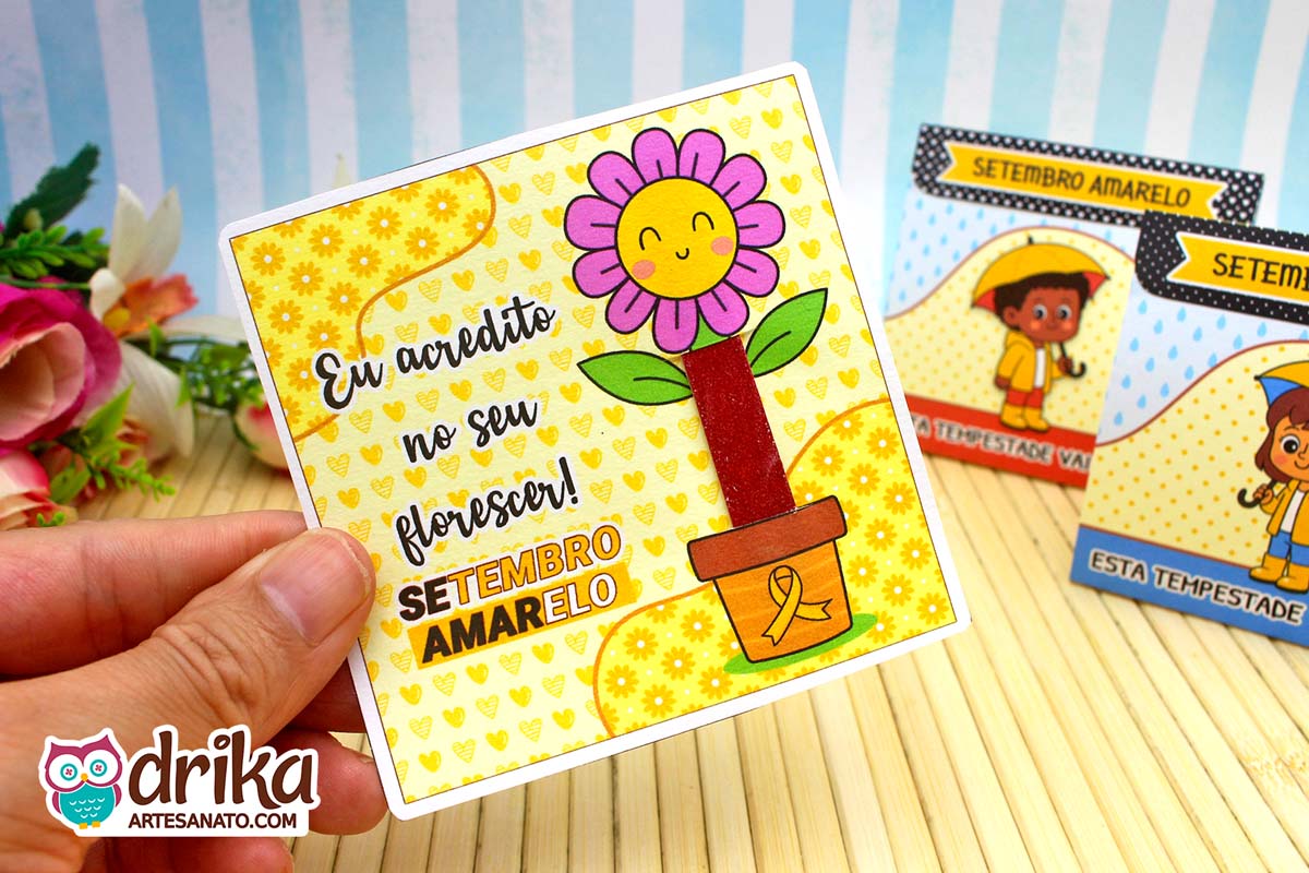 Cartão Porta-lixa de Flor do Setembro Amarelo: 8 modelos