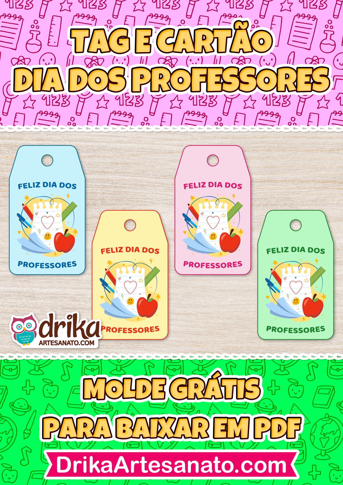 Tag e Cartão de Feliz Dia dos Professores para Imprimir