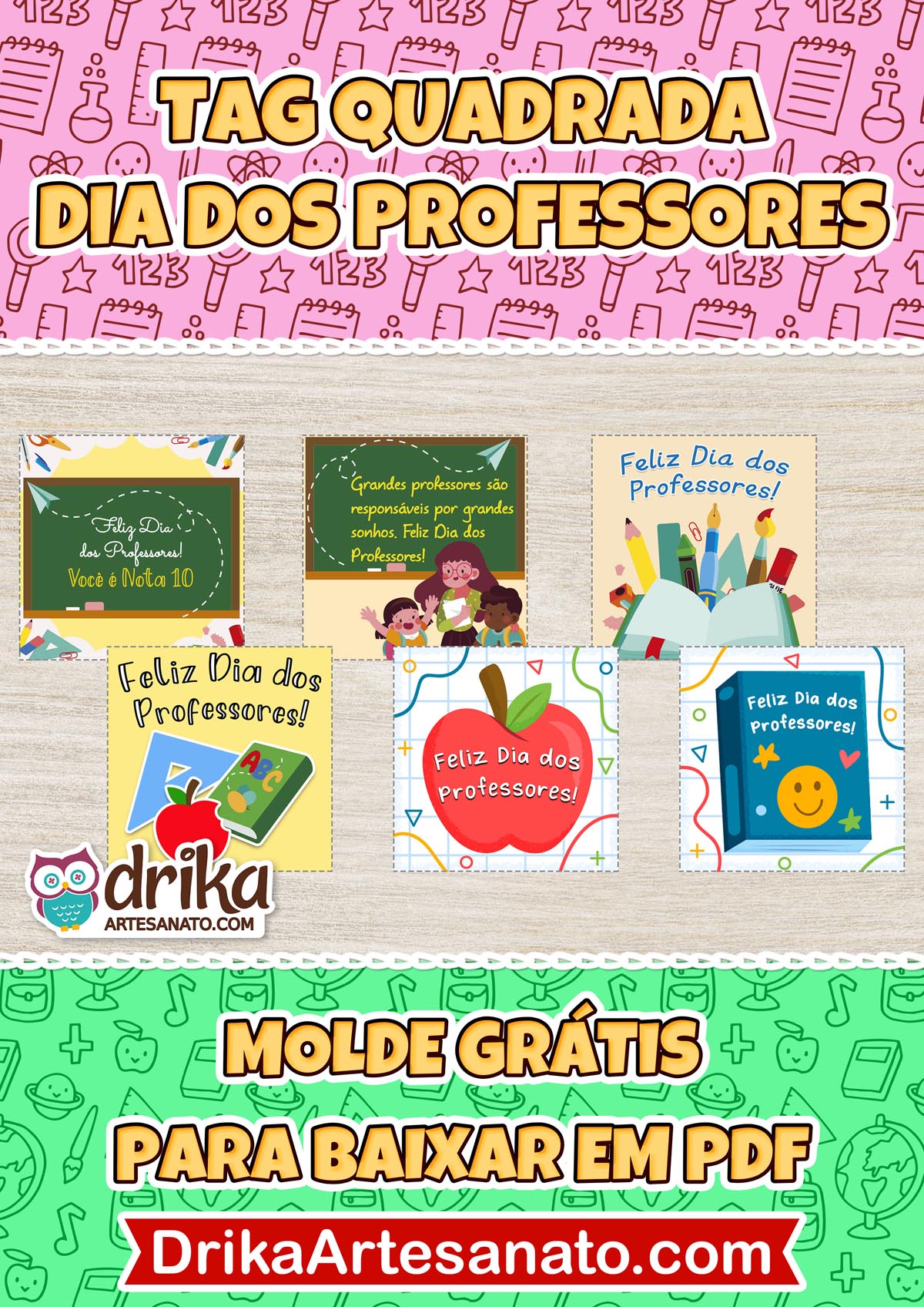 Tag Quadrada Feliz Dia do Professor para Imprimir Grátis
