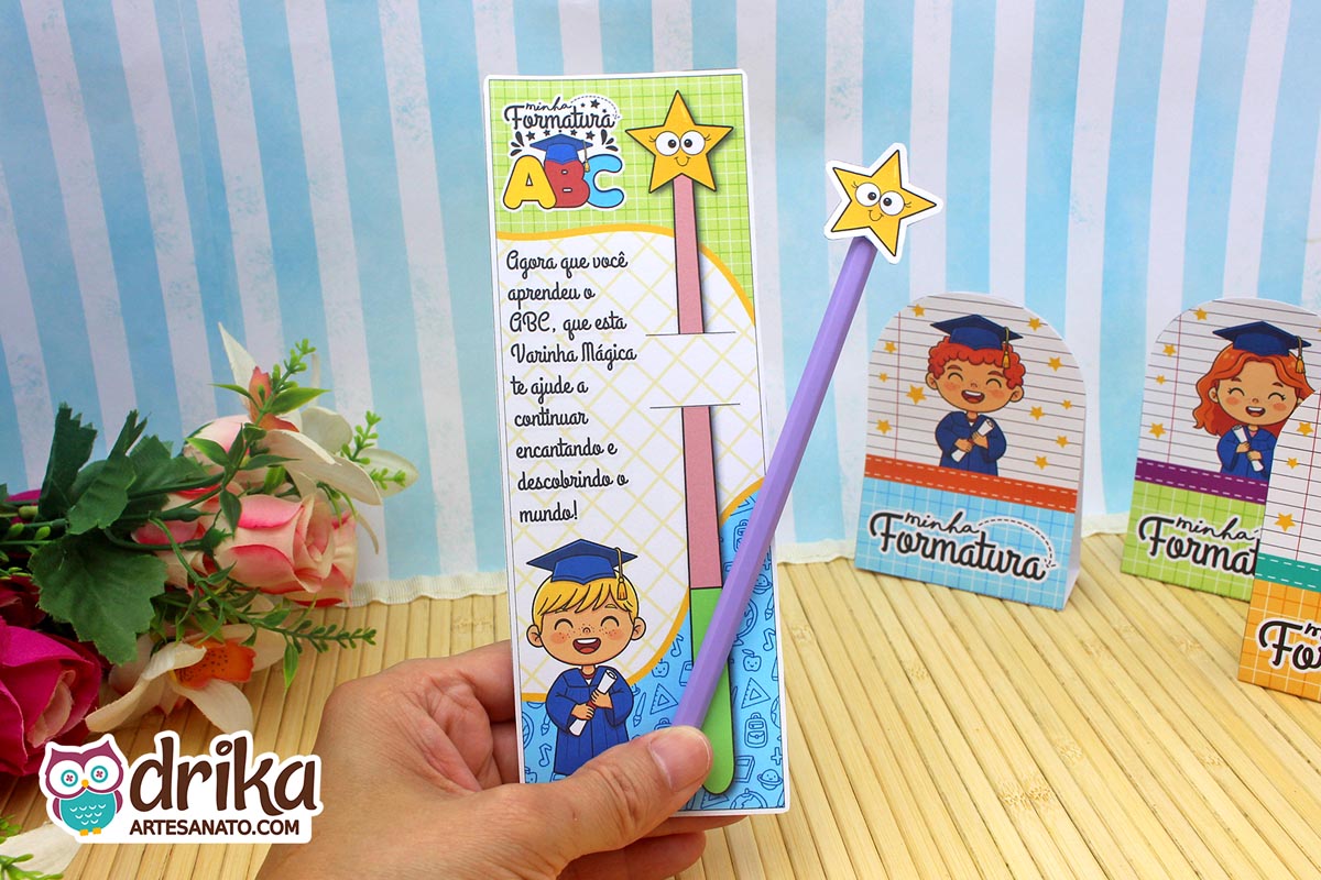 Cartão Porta-lápis Varinha Mágica Meninos: 5 modelos de Formatura ABC