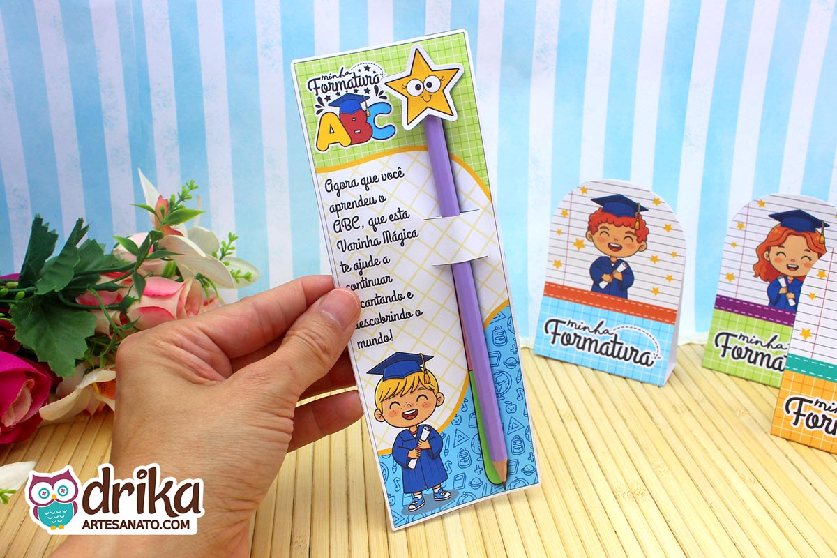 Cartão Porta-lápis Varinha Mágica Meninos: 5 modelos de Formatura ABC