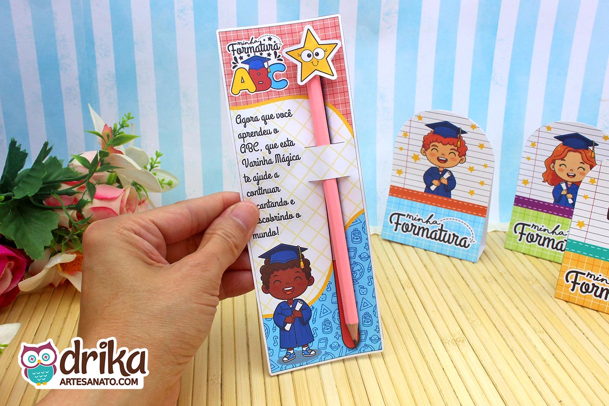 Cartão Porta-lápis Varinha Mágica Meninos: 5 modelos de Formatura ABC