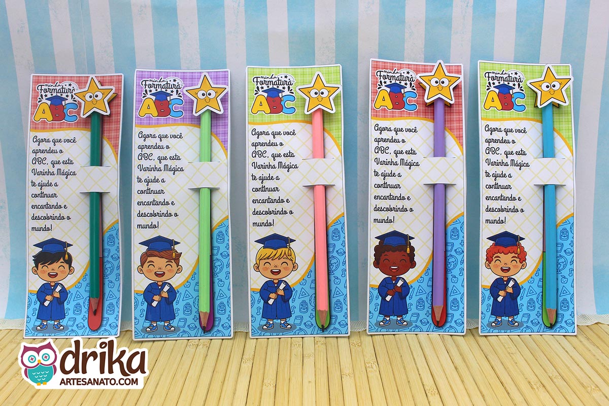 Cartão Porta-lápis Varinha Mágica Meninos: 5 modelos de Formatura ABC