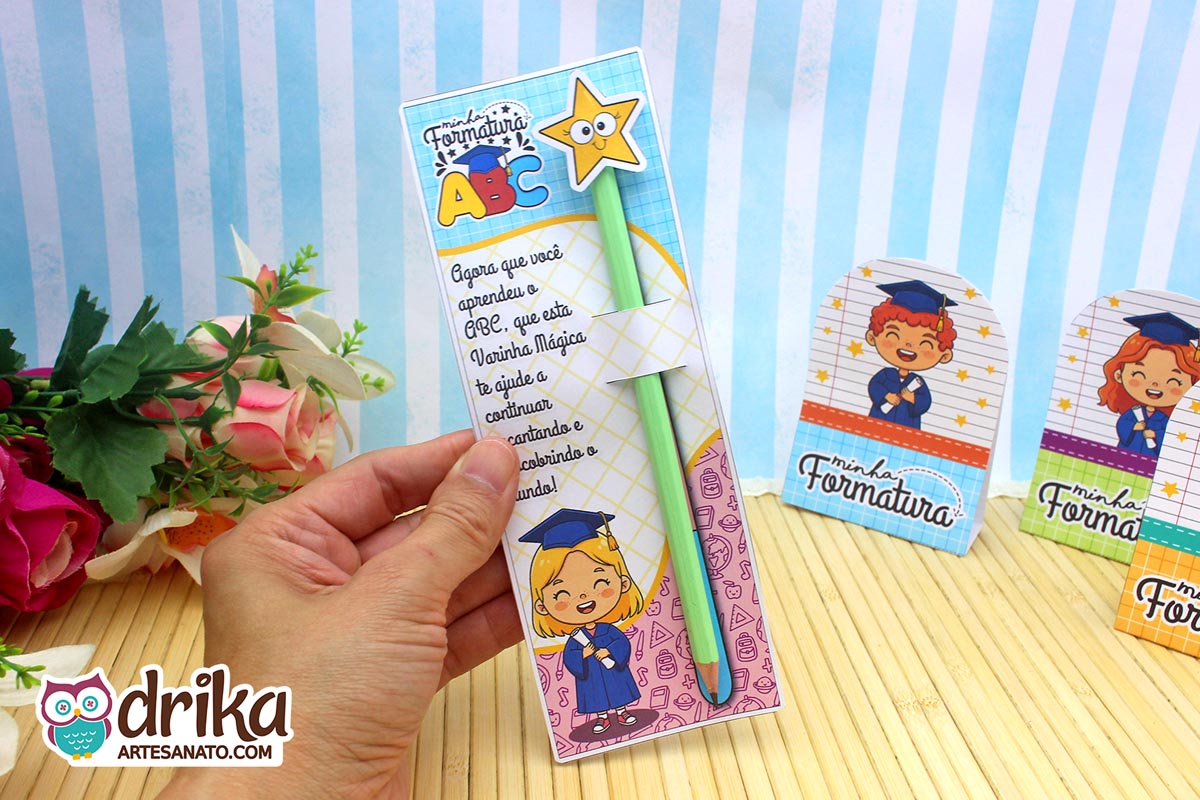 Cartão Porta-lápis Varinha Mágica Meninas: 5 modelos de Formatura ABC