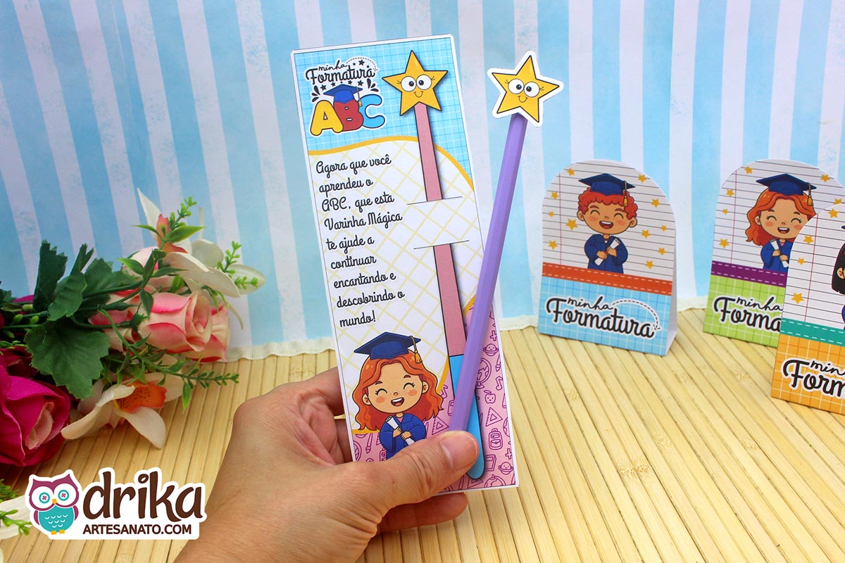 Cartão Porta-lápis Varinha Mágica Meninas: 5 modelos de Formatura ABC