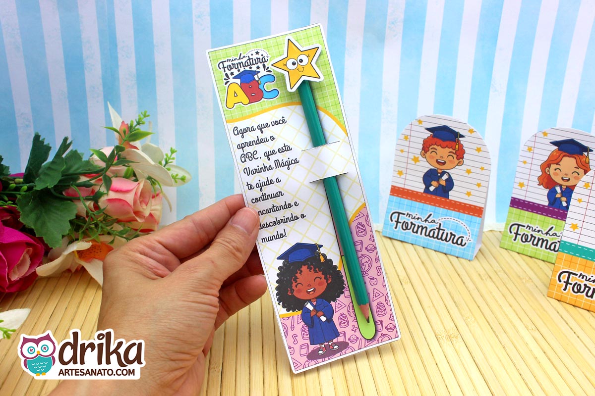 Cartão Porta-lápis Varinha Mágica Meninas: 5 modelos de Formatura ABC
