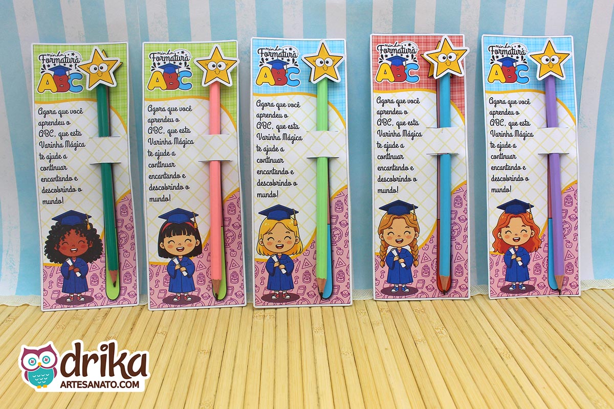 Cartão Porta-lápis Varinha Mágica Meninas: 5 modelos de Formatura ABC
