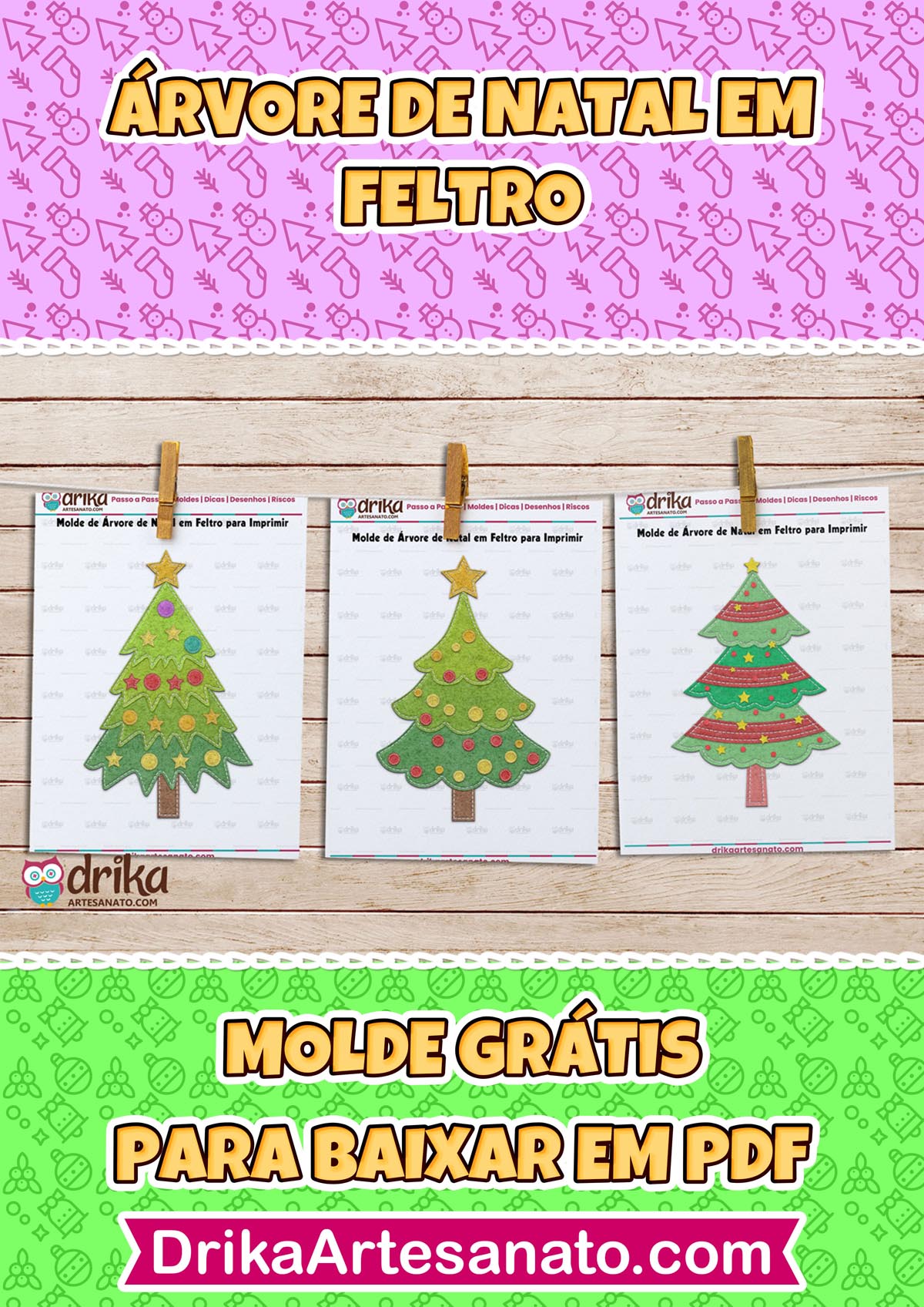 Molde de Árvore de Natal em Feltro para Imprimir Grátis: 10 Modelos Lindos!