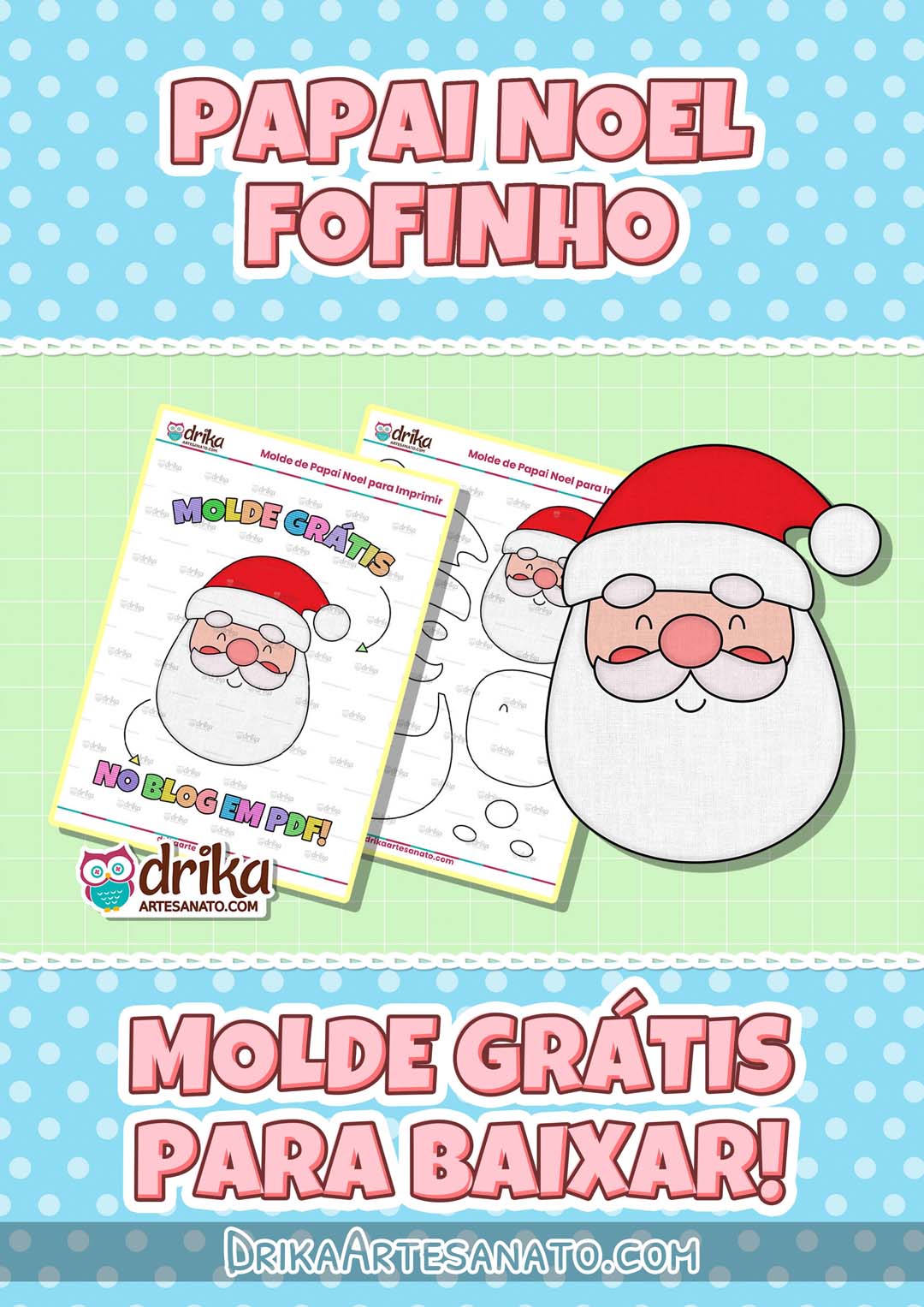 Molde de Papai Noel para Imprimir Grátis em Tamanho Real Modelo 4