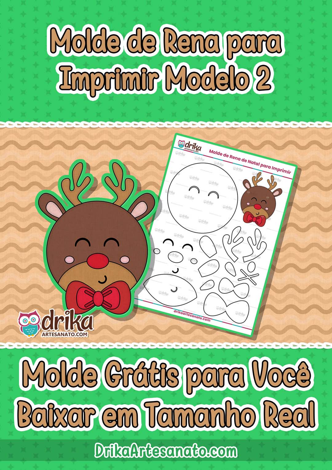Molde de Rena de Natal para Imprimir Gr&aacute;tis em Tamanho Real
