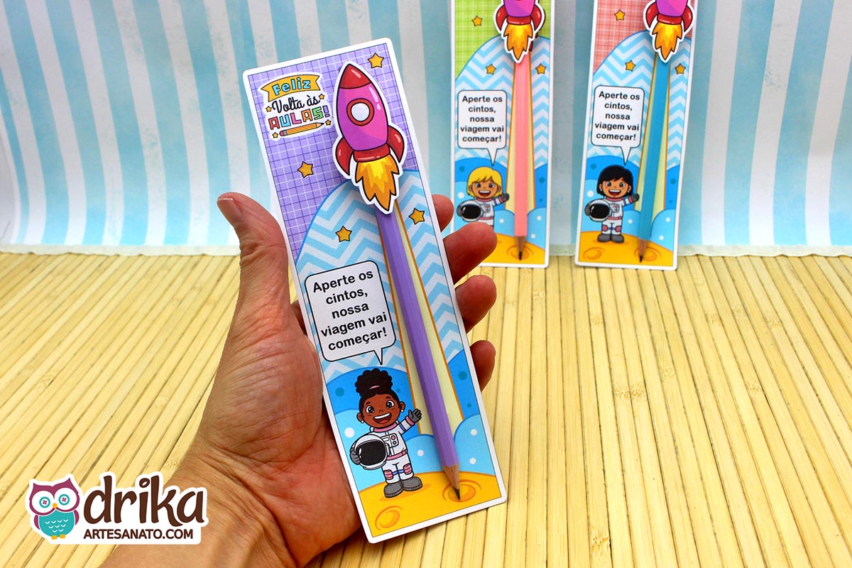 Cart&atilde;o Porta-l&aacute;pis Astronauta Meninas: 3 Modelos