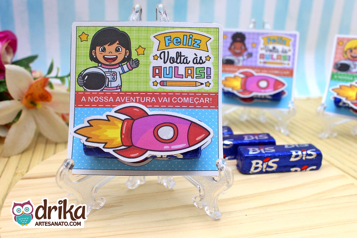 Lembrancinha de Volta &agrave;s Aulas: Porta-bis Astronautas Meninas